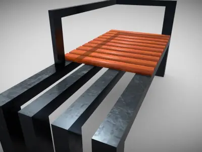 Metal Bench with Planks  Low-poly Low-poly 3D model