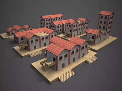 Modular Station Buildings Low-poly 3D model