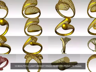 10 BEAUTIFUL LIGHT WEIGHT RINGS READY TO PRINT 3D Model Pack purchase