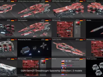 GSN German Dreadnought Spaceship Collection 3D Model Pack