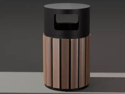 Modern Park Trash Can - Wood and Metal Design Low-poly 3D model