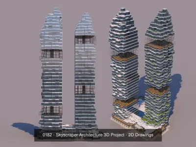 4 Voxel Skyscrapers - Architecture 3D Projects - 2D Drawings 3D Model Pack