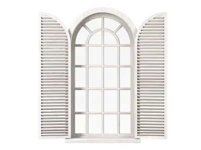 Wooden arch window with shutters V1  3D model