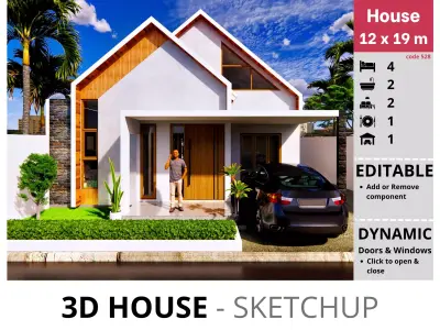 House 12x19m code 528 - Sketchup 3D model 3D model 3D model