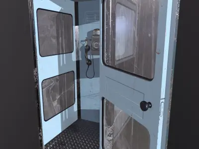 AAA Old phone box with payphone  Low-poly 3D model