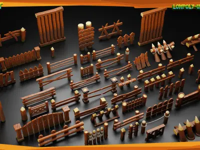 50 Wood Fence Stylize - Lowpoly -UnrealEngine  Low-poly 3D model