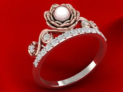 Rose ring with pearl 3D print model