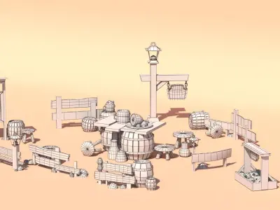 Wooden low-poly assets Low-poly 3D model
