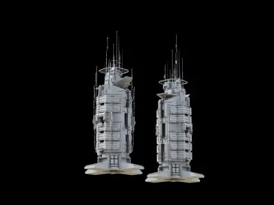 Scifi buildings radiocenter skyscraper Low-poly 3D model