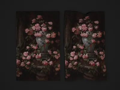 Medieval Pink Flower Tapestry Low-poly 3D model