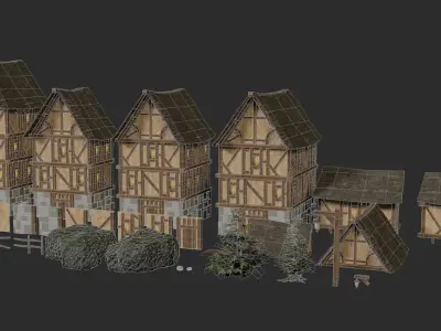 Village modular houses and surroundings Low Poly Free low-poly 3D model