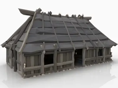 STYLIZED FANTASY MEDIEVAL VIKING WOODEN COTTAGE HOUSE Free low-poly 3D model