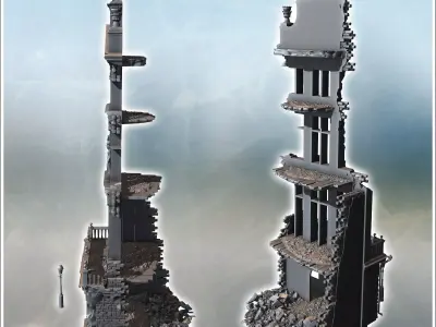 Tall narrow building with a gothic rooftop ornate statues and he 3D print model