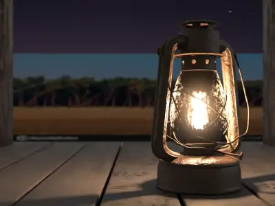 Realistic Lamp old lantern on wooden deck Free 3D model