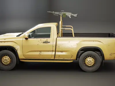 Generic Military Pickup with Machine Gun Desert Camo Low-poly 3D model