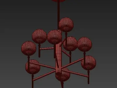 Wide Aged Brass 9 Light Chandelier 3D model