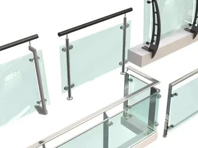 Stainless steel glass railing Balcony 3D model