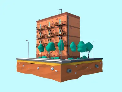 Cartoon Low Poly New York Street House  Low-poly 3D model