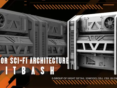 Scifi kitbash 5 walls 3D model
