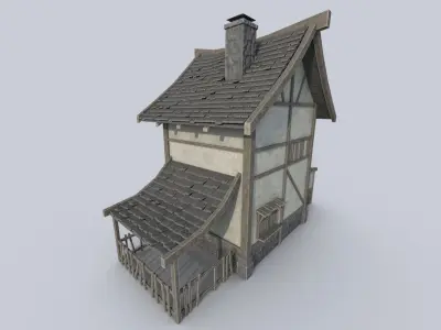 Medieval house Low-poly 3D model 27