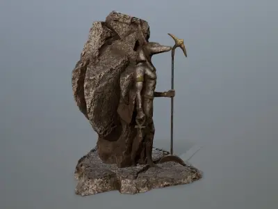 anibus man holding spear on rock Low-poly 3D model