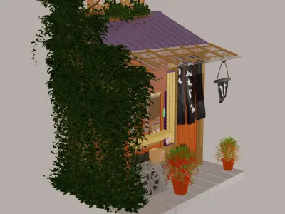 Coffee Shop Build Structure Post Tree Japanese Pavilions Low-poly 3D model