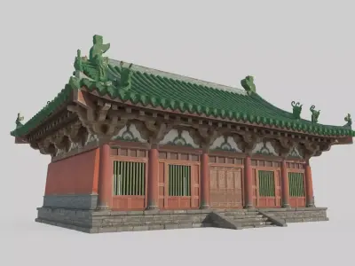Ancient Asian architectural barracks 3D model