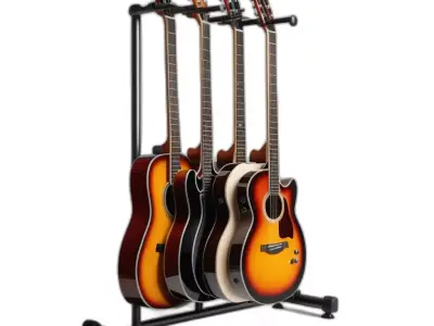 Acoustic Guitar Stand with Four Guitars Low-poly 3D model