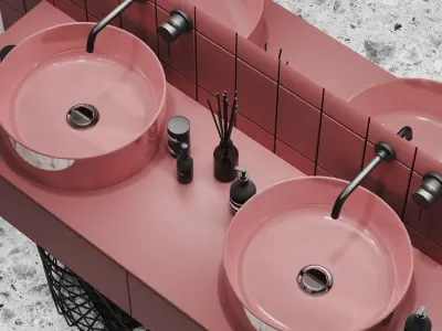 Bathroom set with tiles and marble counter tops 3D model