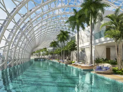 Luxury Rooftop Glass Atrium Pool with Tropical Lounge 3D model