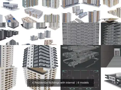 6 Residential Buildings with internal  3D Model Pack