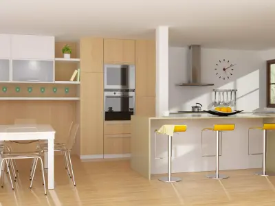 modern kitchen interior with parquet floor 3D model