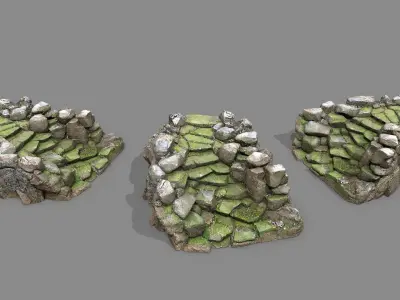 Mossy Rock Stairs Low-poly 3D model