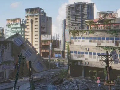 Destroyed City Environment Low-poly 3D model