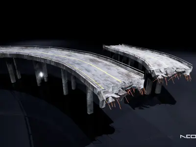 Post Apocalyptic Broken Highways Low-poly 3D model