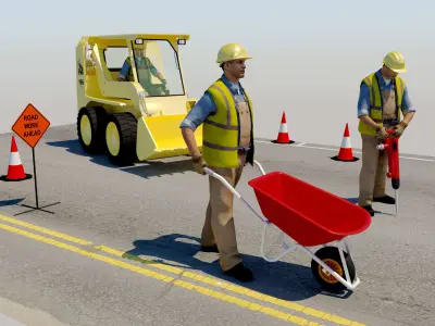 Road Workers Scene  Low-poly 3D model