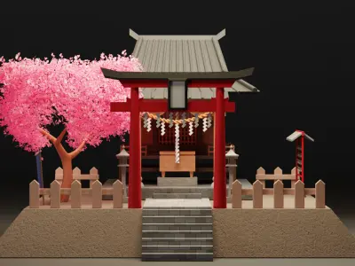 Japan Shrine - Cartoon Game Isometric Low-poly 3D model