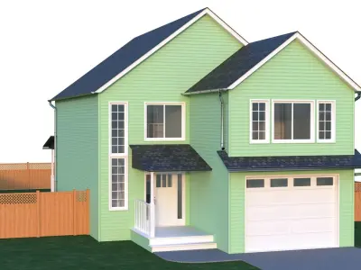 House with fence Low-poly 3D model