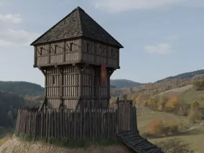 Early Medieval Norman Wooden Donjon Motte-and-Bailey Keep Low-poly 3D model