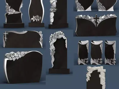 10 Memorial Tombstones  Gravestones Bundle  High Poly 3D Models 3D model