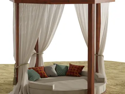 Beach umbrella and chaise longue set 9 3D model