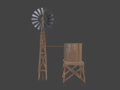 Windmill and Watertank and Windmill with watertank Low-poly 3D model