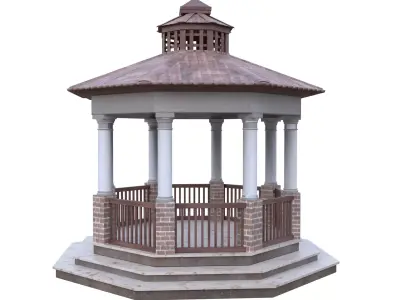 Gazebo Pavilion Low Poly 3D Model PBR Textured Blender Ready Low-poly 3D model