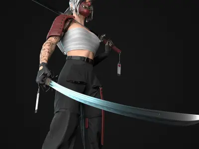 Cyberpunk Girl- Game Ready Low-poly 3D model  Low-poly 3D model