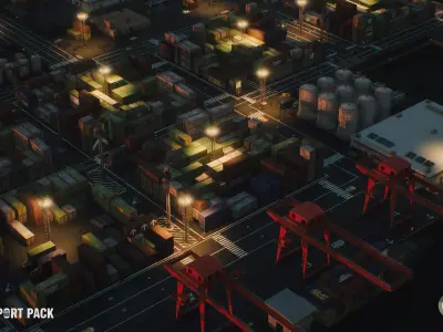 Realistic Modular Container Port Environment Low-poly 3D model