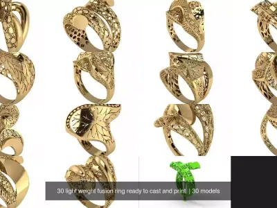 30 light weight fusion ring ready to cast and print  3D Model Pack