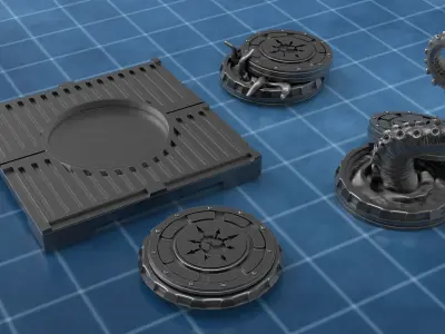 PACK - 2 SCI FI ASSEMBLABLE TILES AND 3 DIFFERENT MANHOLES   3D print model