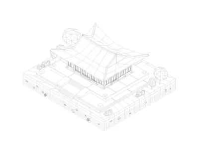 Cartoon Low Poly Deoksugung Palace Landmark Low-poly 3D model