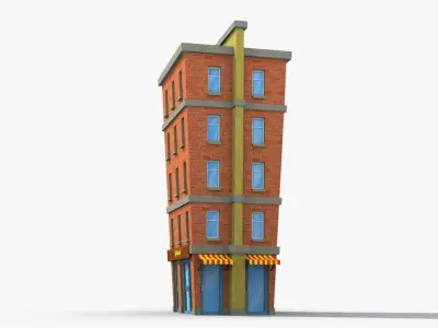 Cartoon Building x19 Low-poly 3D model