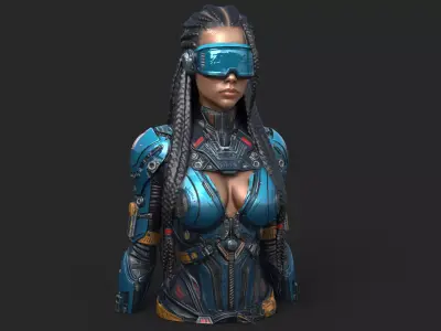 Cybernetic Ebony Girl Visor High Detail 3D model